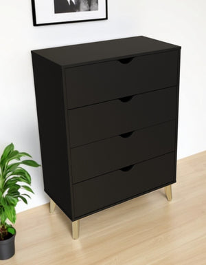 Homeroots 30" Elegant Four Drawer Dresser - Sturdy Wood Storage Solution For Stylishly Organizing Your Space Black Manufactured Wood 552258