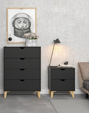 Homeroots 30" Elegant Four Drawer Dresser - Sturdy Wood Storage Solution For Stylishly Organizing Your Space Black Manufactured Wood 552258