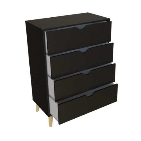 Homeroots 30" Elegant Four Drawer Dresser - Sturdy Wood Storage Solution For Stylishly Organizing Your Space Black Manufactured Wood 552258