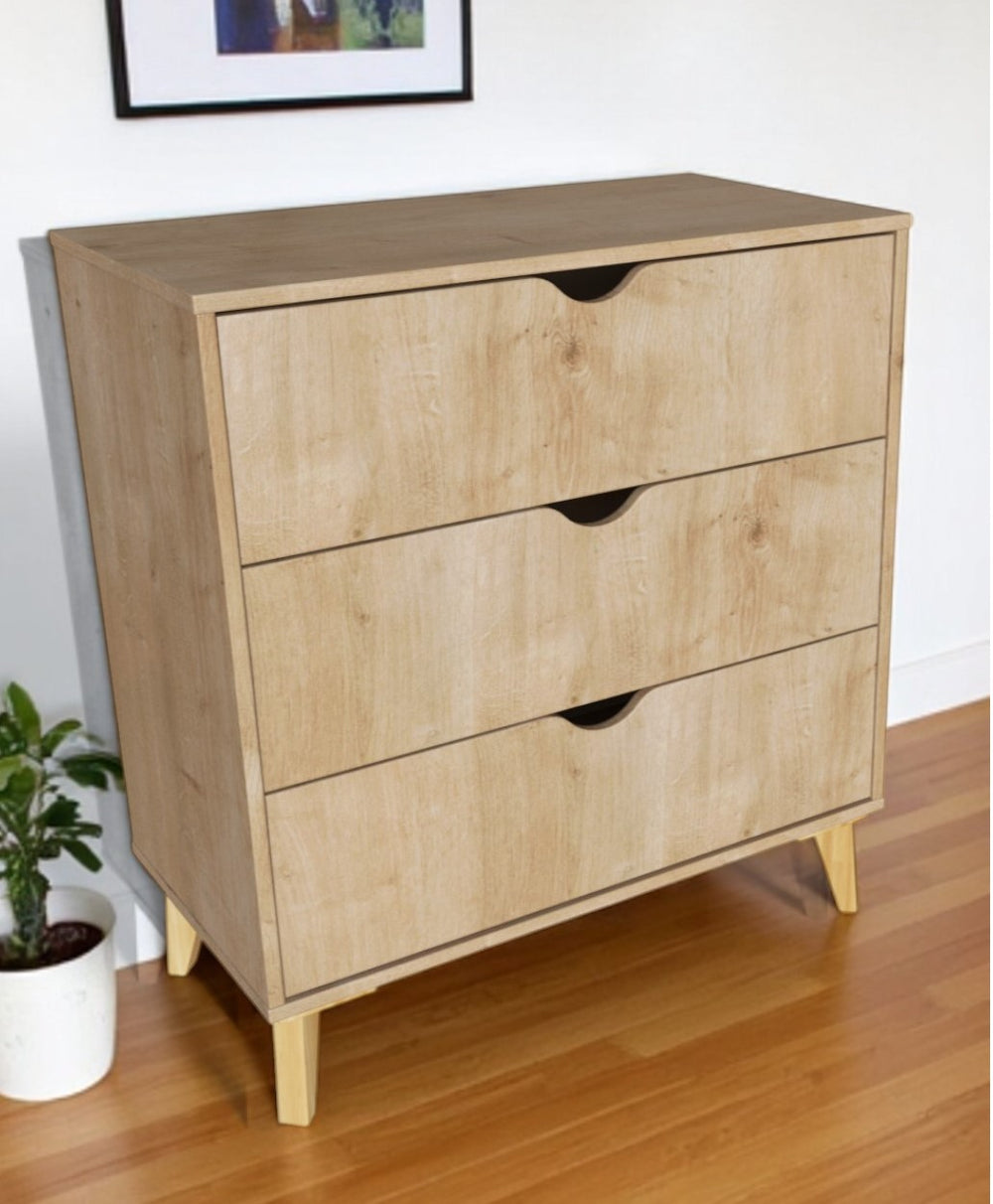 Homeroots 30" Elegant Three Drawer Dresser – Stylish Storage Solution With Ample Surface For Every Room Natural Manufactured Wood 552259