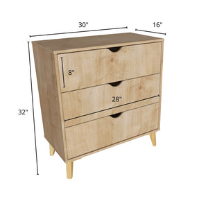 Homeroots 30" Elegant Three Drawer Dresser – Stylish Storage Solution With Ample Surface For Every Room Natural Manufactured Wood 552259
