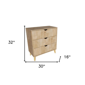 Homeroots 30" Elegant Three Drawer Dresser – Stylish Storage Solution With Ample Surface For Every Room Natural Manufactured Wood 552259