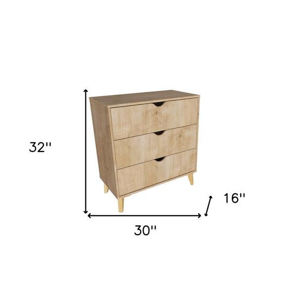 Homeroots 30" Elegant Three Drawer Dresser – Stylish Storage Solution With Ample Surface For Every Room Natural Manufactured Wood 552259