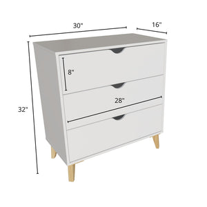 Homeroots 30" Elegant Three Drawer Dresser – Stylish Storage Solution With Ample Surface For Every Room White Manufactured Wood 552260