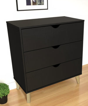Homeroots 30" Elegant Three Drawer Dresser – Stylish Storage Solution With Ample Surface For Every Room Black Manufactured Wood 552261