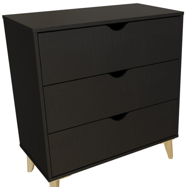 Homeroots 30" Elegant Three Drawer Dresser – Stylish Storage Solution With Ample Surface For Every Room Black Manufactured Wood 552261