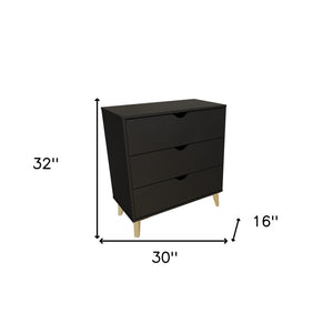 Homeroots 30" Elegant Three Drawer Dresser – Stylish Storage Solution With Ample Surface For Every Room Black Manufactured Wood 552261