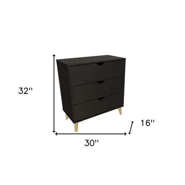Homeroots 30" Elegant Three Drawer Dresser – Stylish Storage Solution With Ample Surface For Every Room Black Manufactured Wood 552261