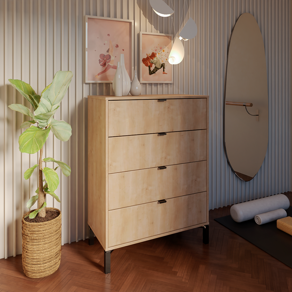 Homeroots 30" Natural Four Drawer Dresser  Manufactured Wood 552262