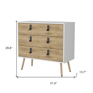 Homeroots 32" White And Natural Three Drawer Dresser  Manufactured Wood 552269