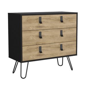 Homeroots 32" Natural And Black Three Drawer Dresser  Manufactured Wood 552270