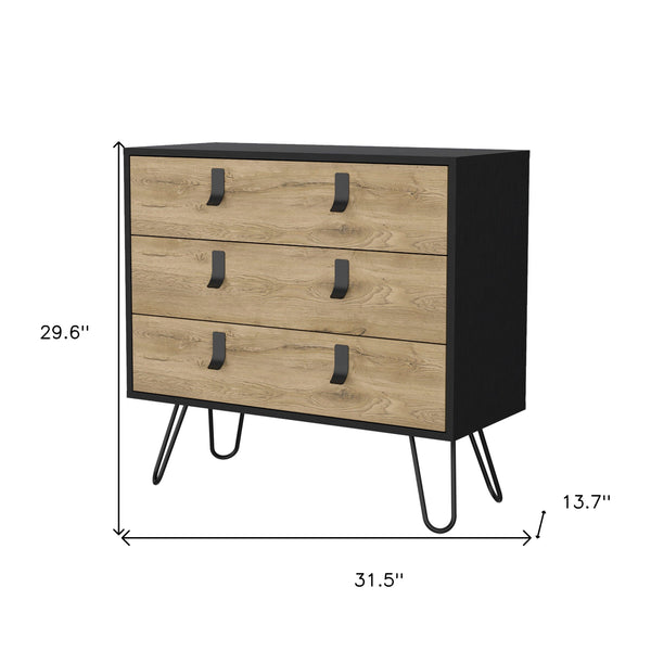 Homeroots 32" Natural And Black Three Drawer Dresser  Manufactured Wood 552270