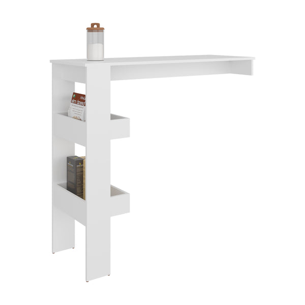 English Elm Drysdale Modern Bar Table with 3 Open Side Shelves, Space-Saving White Counter for Kitchen & Dining B128P375303