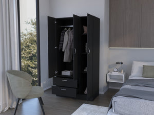 Homeroots 71" Black Mirrored Combo Dresser With Two Doors & Drawers - Stylish Storage For Modern Bedrooms  Manufactured Wood 552273