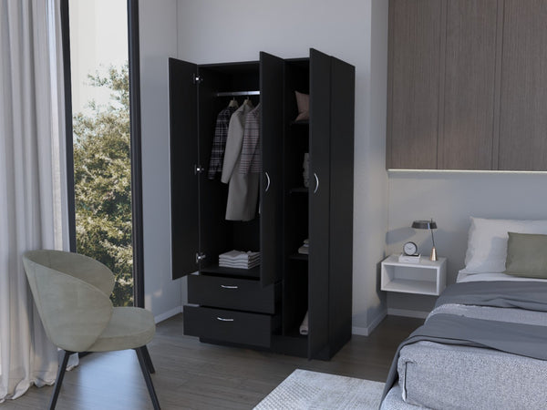 Homeroots 71" Black Mirrored Combo Dresser With Two Doors & Drawers - Stylish Storage For Modern Bedrooms  Manufactured Wood 552273