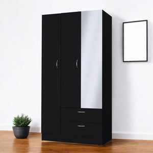 Homeroots 71" Black Mirrored Combo Dresser With Two Doors & Drawers - Stylish Storage For Modern Bedrooms  Manufactured Wood 552273