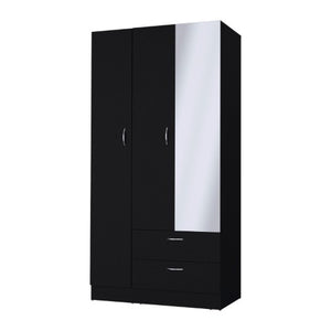 Homeroots 71" Black Mirrored Combo Dresser With Two Doors & Drawers - Stylish Storage For Modern Bedrooms  Manufactured Wood 552273