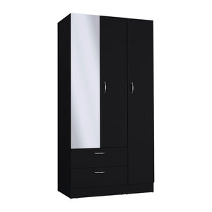 HomeRoots 71" Black Mirrored Dresser Combo with Two Doors & Drawers - Modern Storage & Stylish Reflection 552273