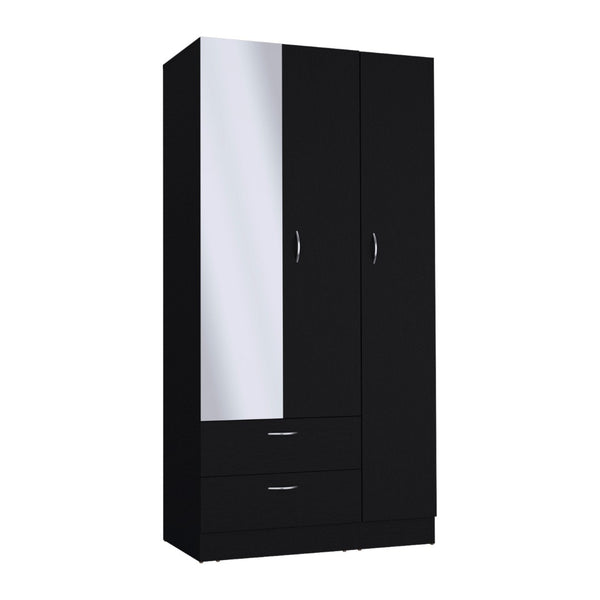 HomeRoots 71" Black Mirrored Dresser Combo with Two Doors & Drawers - Modern Storage & Stylish Reflection 552273