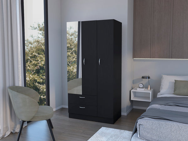 Homeroots 71" Black Mirrored Combo Dresser With Two Doors & Drawers - Stylish Storage For Modern Bedrooms  Manufactured Wood 552273