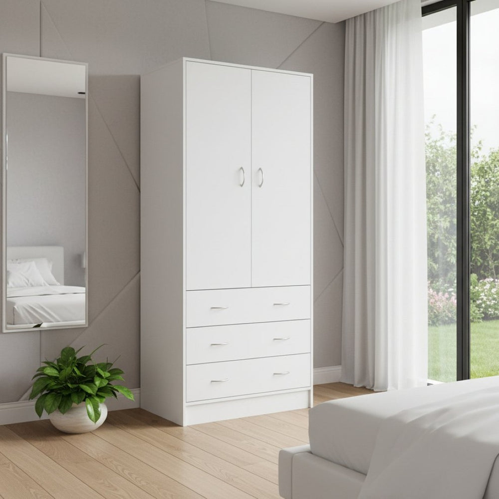 HomeRoots 71" White Two-Door Combo Dresser with Three Drawers - Stylish Storage Solution for Modern Bedrooms 552274