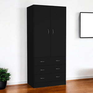 Homeroots 71" Black Two Door Combo Dresser With Three Drawers - Modern Bedroom Storage Solution, Stylish & Functional  Manufactured Wood 552275