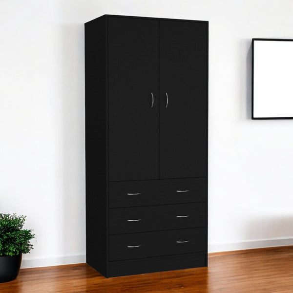 Homeroots 71" Black Two Door Combo Dresser With Three Drawers - Modern Bedroom Storage Solution, Stylish & Functional  Manufactured Wood 552275