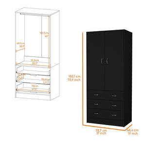 Homeroots 71" Black Two Door Combo Dresser With Three Drawers - Modern Bedroom Storage Solution, Stylish & Functional  Manufactured Wood 552275