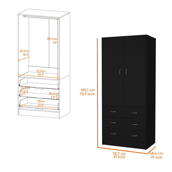 Homeroots 71" Black Two Door Combo Dresser With Three Drawers - Modern Bedroom Storage Solution, Stylish & Functional  Manufactured Wood 552275