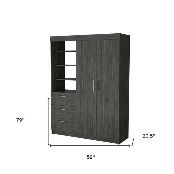 Homeroots 59" Gray Three Drawer Combo Dresser  Manufactured Wood 552276