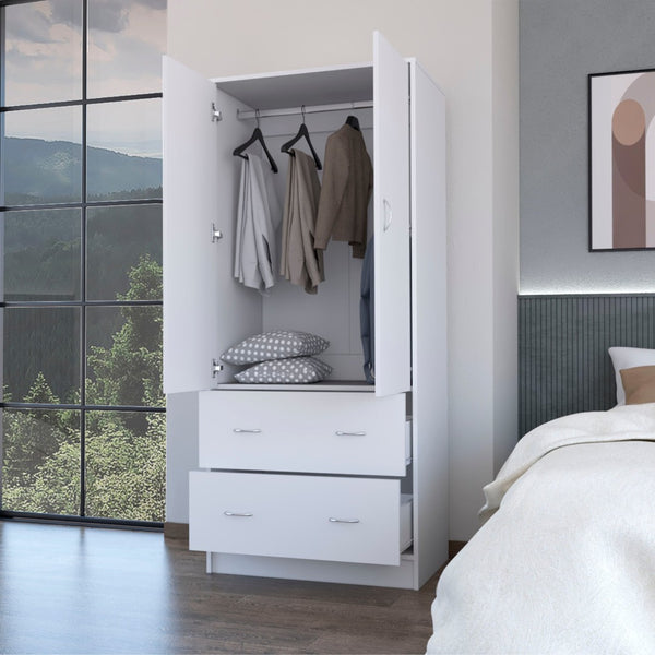 Homeroots 71" White Two Door, Two Drawer Combo Dresser - Stylish And Versatile Storage Solution For Any Bedroom  Manufactured Wood 552277