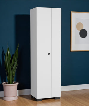 HomeRoots 71" White Wood Utility Cabinet with Adjustable Shelves - Space-Saving Storage for Modern Homes 552279