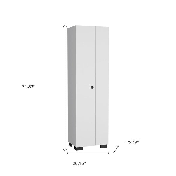HomeRoots 71" White Wood Utility Cabinet with Adjustable Shelves - Space-Saving Storage for Modern Homes 552279