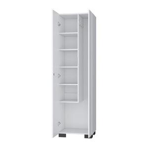 HomeRoots 71" White Wood Utility Cabinet with Adjustable Shelves - Space-Saving Storage for Modern Homes 552279