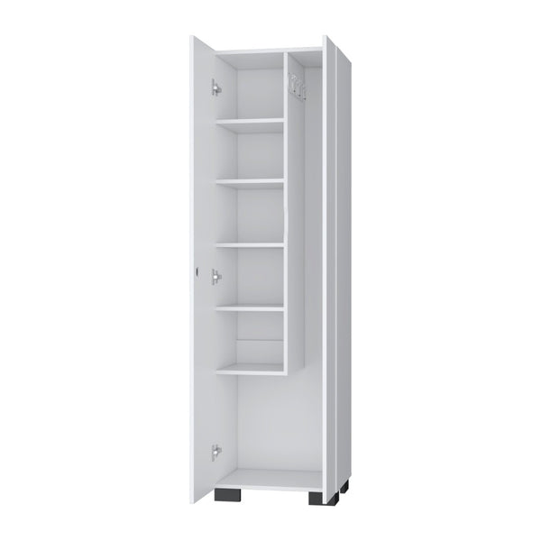 HomeRoots 71" White Wood Utility Cabinet with Adjustable Shelves - Space-Saving Storage for Modern Homes 552279