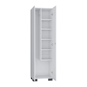 HomeRoots 71" White Wood Utility Cabinet with Adjustable Shelves - Space-Saving Storage for Modern Homes 552279