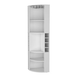 HomeRoots 71" White Wood Corner Bar Cabinet – Space-Saving Design with Wine Storage & Glassware Display for Home 552280