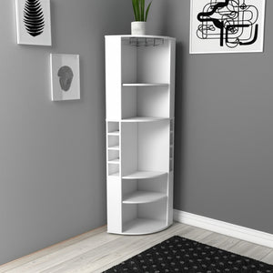 HomeRoots 71" White Wood Corner Bar Cabinet – Space-Saving Design with Wine Storage & Glassware Display for Home 552280