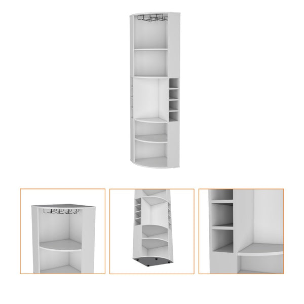 HomeRoots 71" White Wood Corner Bar Cabinet – Space-Saving Design with Wine Storage & Glassware Display for Home 552280