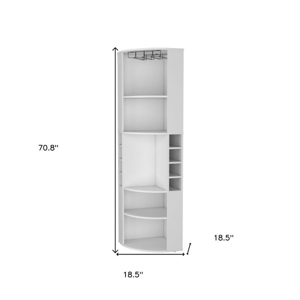 HomeRoots 71" White Wood Corner Bar Cabinet – Space-Saving Design with Wine Storage & Glassware Display for Home 552280