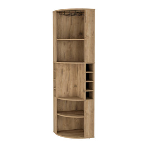 HomeRoots 71" Natural Wood Corner Bar Cabinet - Stylish Space-Saving Design for Elegant Home Entertaining! 552281