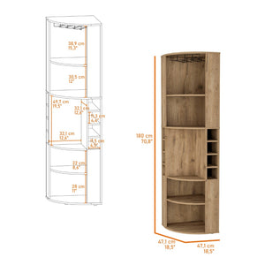 HomeRoots 71" Natural Wood Corner Bar Cabinet - Stylish Space-Saving Design for Elegant Home Entertaining! 552281