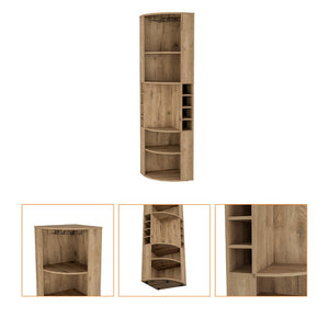 HomeRoots 71" Natural Wood Corner Bar Cabinet - Stylish Space-Saving Design for Elegant Home Entertaining! 552281