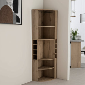 HomeRoots 71" Natural Wood Corner Bar Cabinet - Stylish Space-Saving Design for Elegant Home Entertaining! 552281