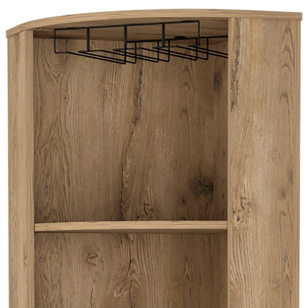 HomeRoots 71" Natural Wood Corner Bar Cabinet - Stylish Space-Saving Design for Elegant Home Entertaining! 552281