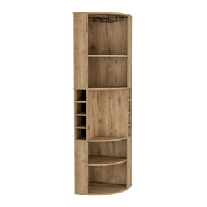HomeRoots 71" Natural Wood Corner Bar Cabinet - Stylish Space-Saving Design for Elegant Home Entertaining! 552281