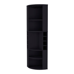 HomeRoots 71" Stylish Black Wood Corner Bar Cabinet - Space-Saving Design for Bottles, Glassware & Accessories 552282