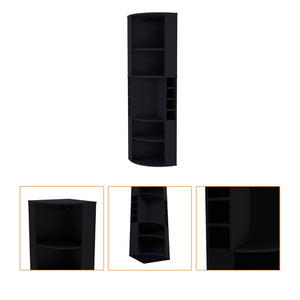 HomeRoots 71" Stylish Black Wood Corner Bar Cabinet - Space-Saving Design for Bottles, Glassware & Accessories 552282