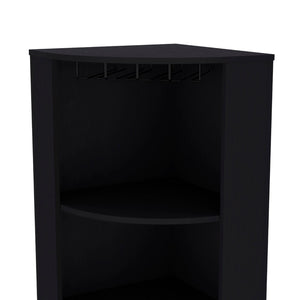 HomeRoots 71" Stylish Black Wood Corner Bar Cabinet - Space-Saving Design for Bottles, Glassware & Accessories 552282