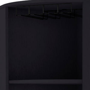 HomeRoots 71" Stylish Black Wood Corner Bar Cabinet - Space-Saving Design for Bottles, Glassware & Accessories 552282